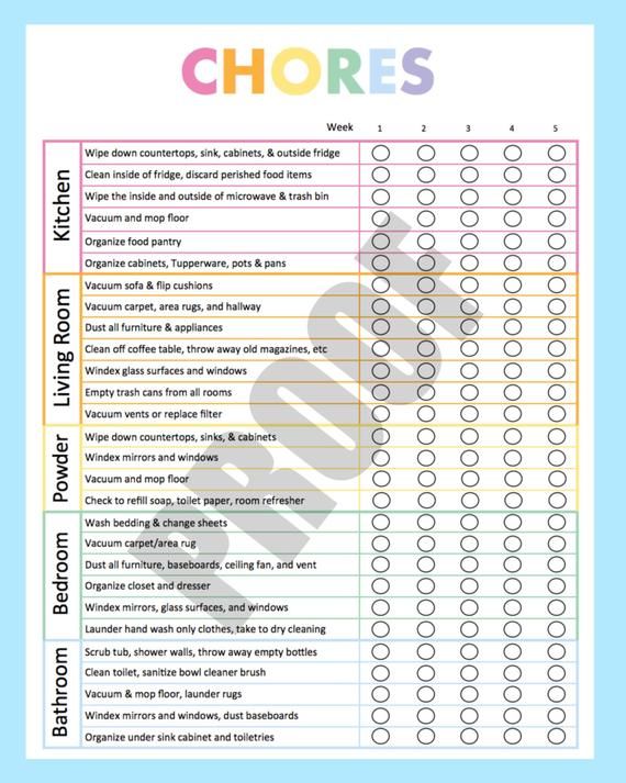 Checklist of household chores