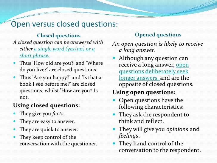 Open ended questions for counseling