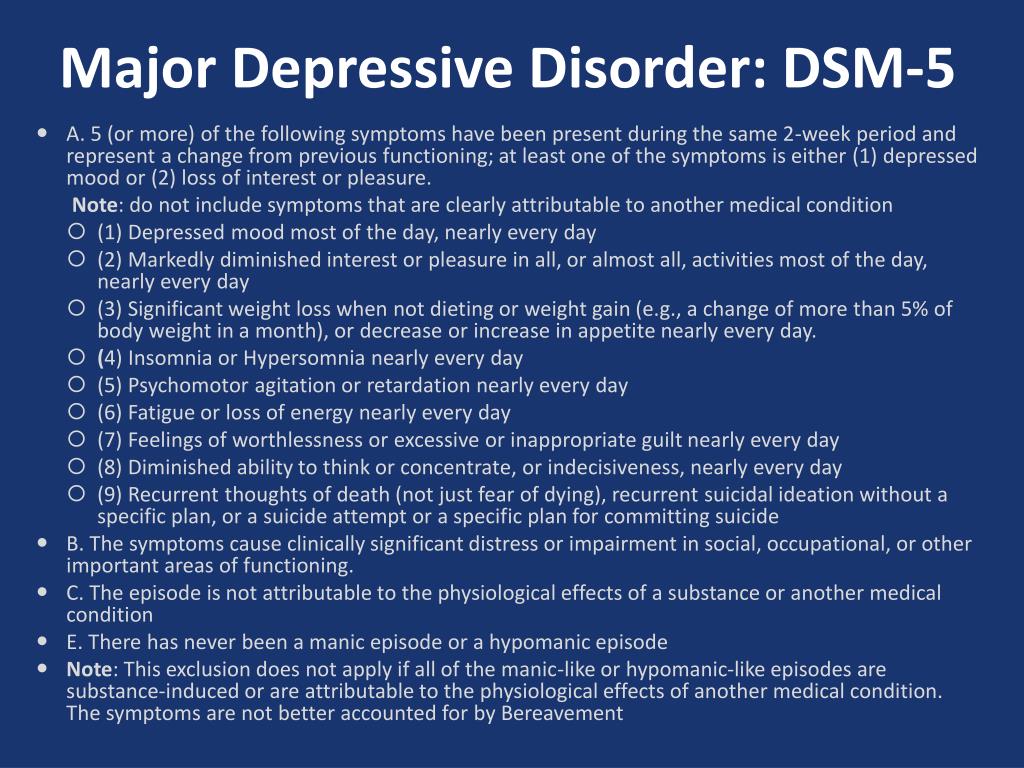 Dsm 5 criteria for persistent depressive disorder