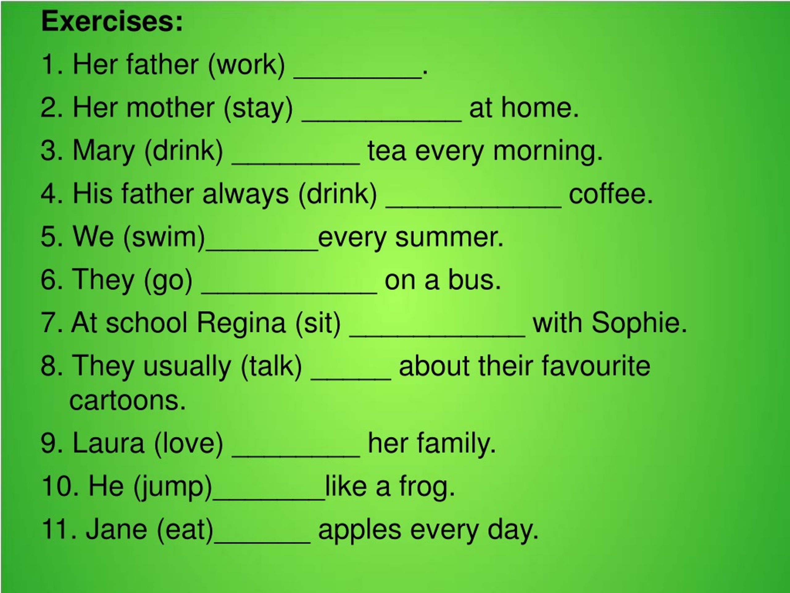 She my mother перевод. Present simple Tense упражнения. Simple Tenses упражнения. Present simple exercises. Present simple Tense задания.