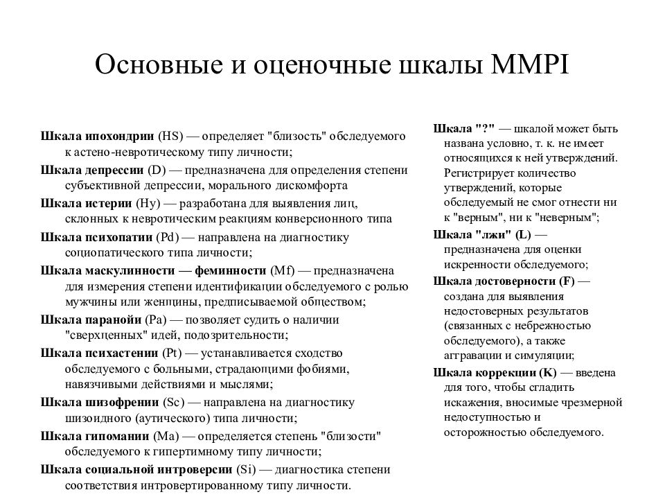 Тест на шизоидность истерию. Тест MMPI интерпретация результатов. Оценочные шкалы MMPI. Шкалы методики MMPI. MMPI шкалы опросника.